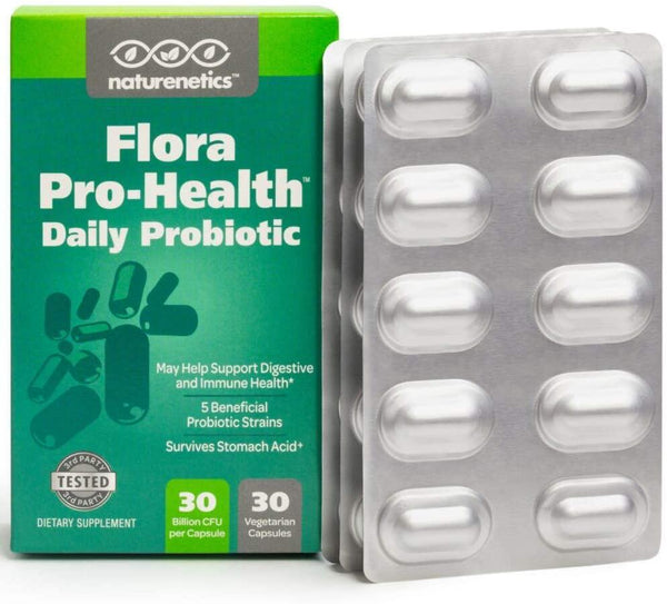 Probiotics for Women and Men on The Go - Flora Pro-Health, High Strength Probiotic Supplement - 30 Billion CFU Per Capsule - Sugar, Soy, Dairy, Gluten Free - Vegan - with Acidophilus - 30-Day Supply