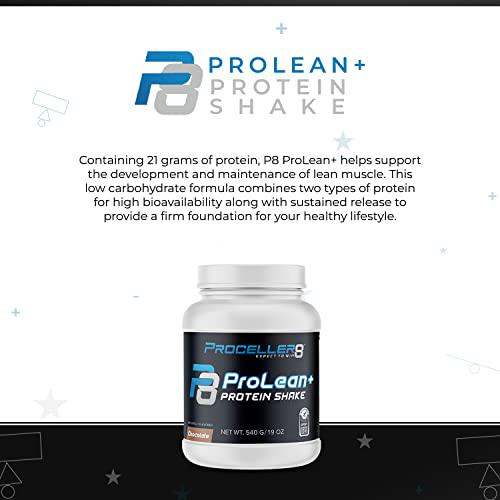 Proceller8 ProLean+ Shake Tub High Protein Shake, Non-GMO and Gluten-Free, Meal Replacement Shake for Post Workout, Supports Lean Muscle Development, (Chocolate Flavor) 19oz Tub