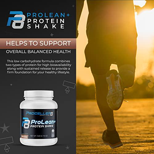 Proceller8 ProLean+ Shake Tub High Protein Shake, Non-GMO and Gluten-Free, Meal Replacement Shake for Post Workout, Supports Lean Muscle Development, (Chocolate Flavor) 19oz Tub