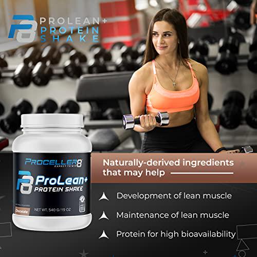 Proceller8 ProLean+ Shake Tub High Protein Shake, Non-GMO and Gluten-Free, Meal Replacement Shake for Post Workout, Supports Lean Muscle Development, (Chocolate Flavor) 19oz Tub