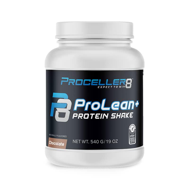 Proceller8 ProLean+ Shake Tub High Protein Shake, Non-GMO and Gluten-Free, Meal Replacement Shake for Post Workout, Supports Lean Muscle Development, (Chocolate Flavor) 19oz Tub