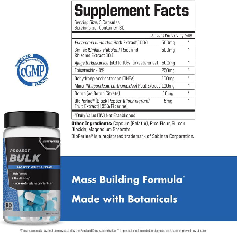 Project Bulk by Anabolic Warfare - Mass Building Formula, Protein Synthesis, Strength, Muscle Definition, Made with Botanicals*