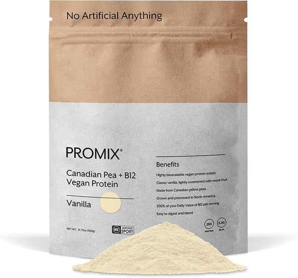 Promix Plant-Based Vegan Protein Powder, Vanilla - 2lb - Pea Protein and Vitamin B-12 - ­Post Workout Fitness and Nutrition Shakes, Smoothies and Cooking Recipes - Gluten-Free and NSF Certified