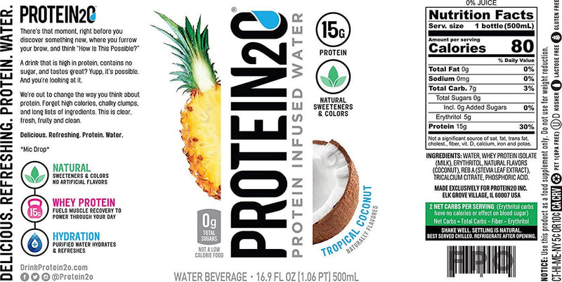 Protein2o 15g Whey Protein Infused Water, Flavor Fusion Variety Pack, 16.9 oz Bottle (Pack of 12)