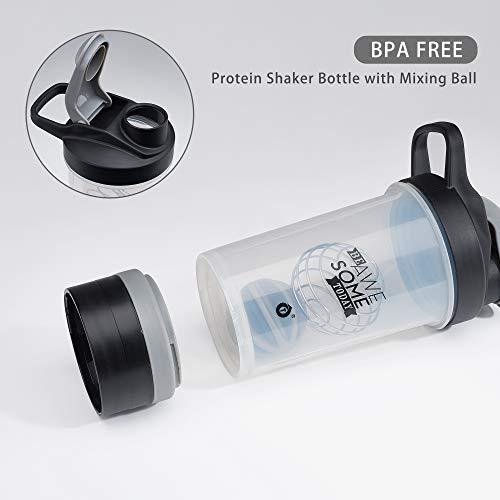 Protein Shaker Water Bottle with Mixing Ball BPA Free Nutrition Shakes Smoothies Fitness, 16-ounce