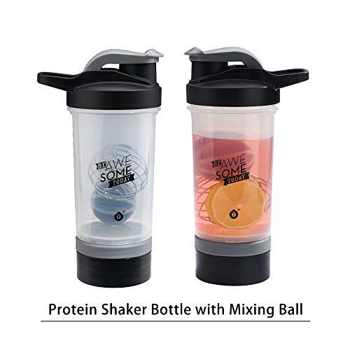 Protein Shaker Water Bottle with Mixing Ball BPA Free Nutrition Shakes Smoothies Fitness, 16-ounce