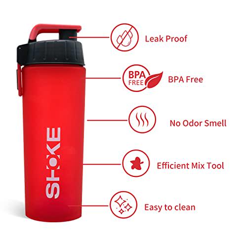 Protein Shakers Cup Small Mouth Lid for Pre Workout, 28-Ounce Matt Food Grade Tritan for Protein Mixes Easy Carry Dishwasher Safe Workout Shaker Bottle for Women Suitable for Gym Sport-Matt Black Red