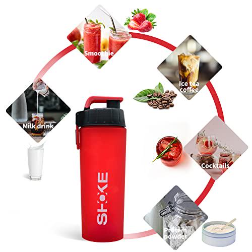 Protein Shakers Cup Small Mouth Lid for Pre Workout, 28-Ounce Matt Food Grade Tritan for Protein Mixes Easy Carry Dishwasher Safe Workout Shaker Bottle for Women Suitable for Gym Sport-Matt Black Red