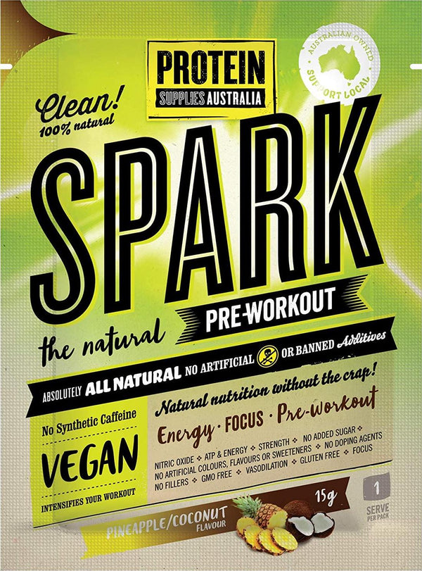 Protein Supplies Australia Spark All Natural Pre-workout Powder, Pine Coconut 16 Pack, Pine Coconut, 240 g