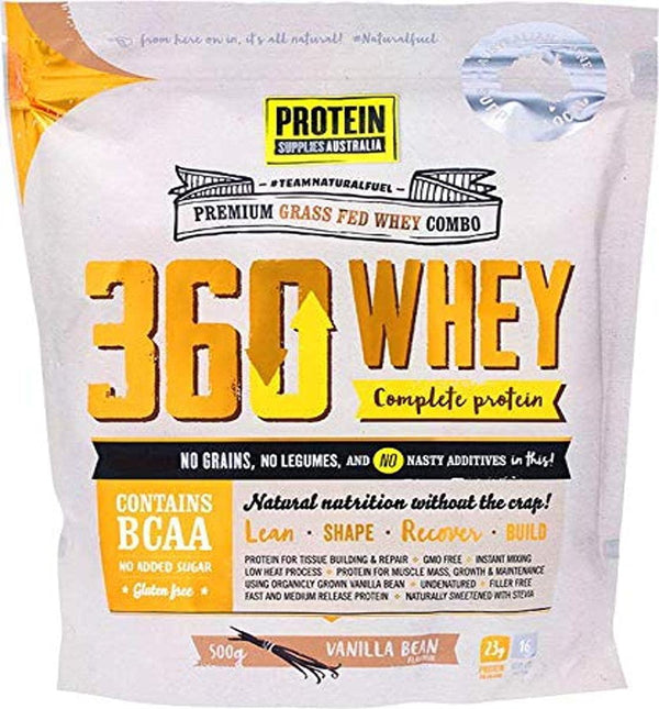 Protein Supplies Australia 360 Whey WPI+WPC Combo Complete Protein Powder 500 g Vanilla Bean , , Vanilla 500 grams