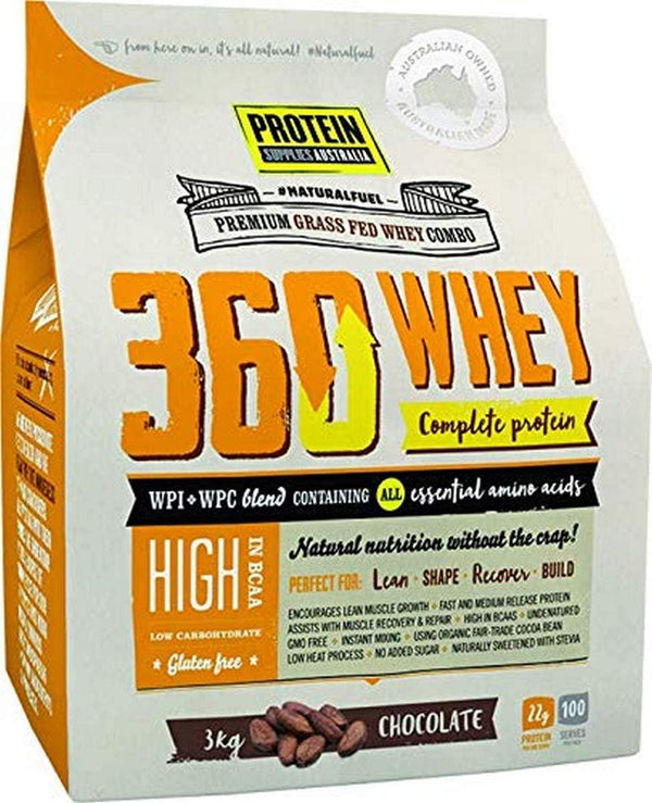 Protein Supplies Australia 360 Whey WPI+WPC Combo Complete Protein Powder 3 kg Chocolate , , Chocolate 3 kilograms