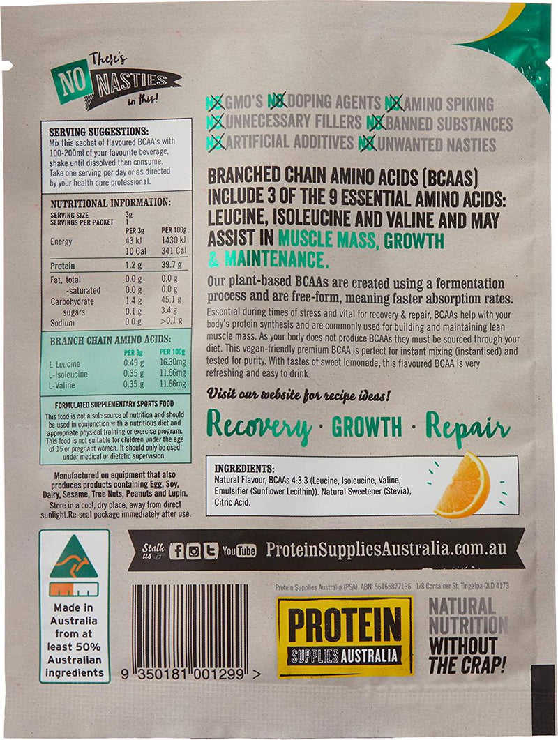 Protein Supplies Australia Branched Chain Amino Acids, Lemonade 16 Sachets, Lemonade, 48 g