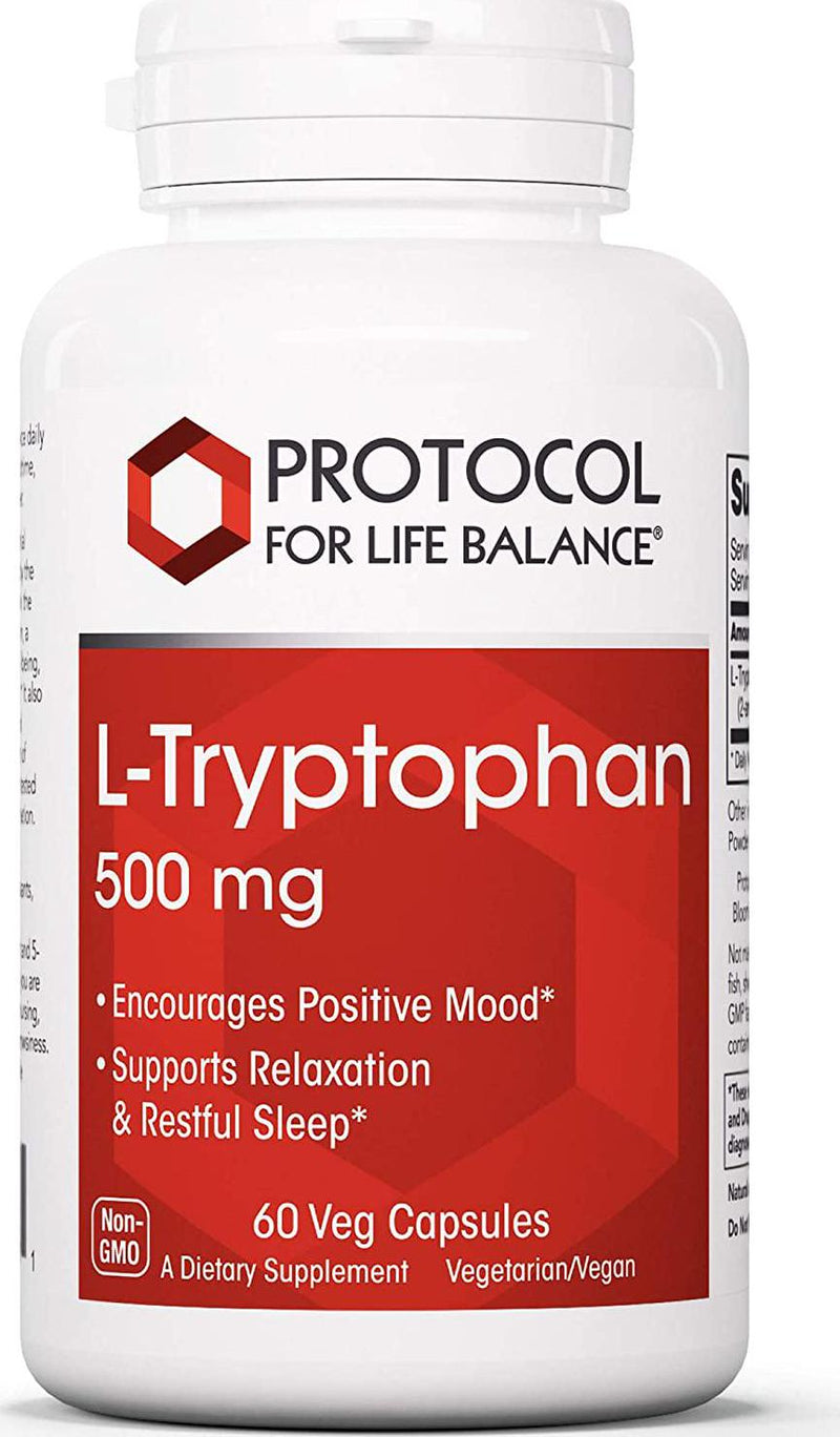 Protocol L-Tryptophan 500mg - Mood Support, Stress Relief, Relaxation, and Sleep Aid - 60 Veg Caps