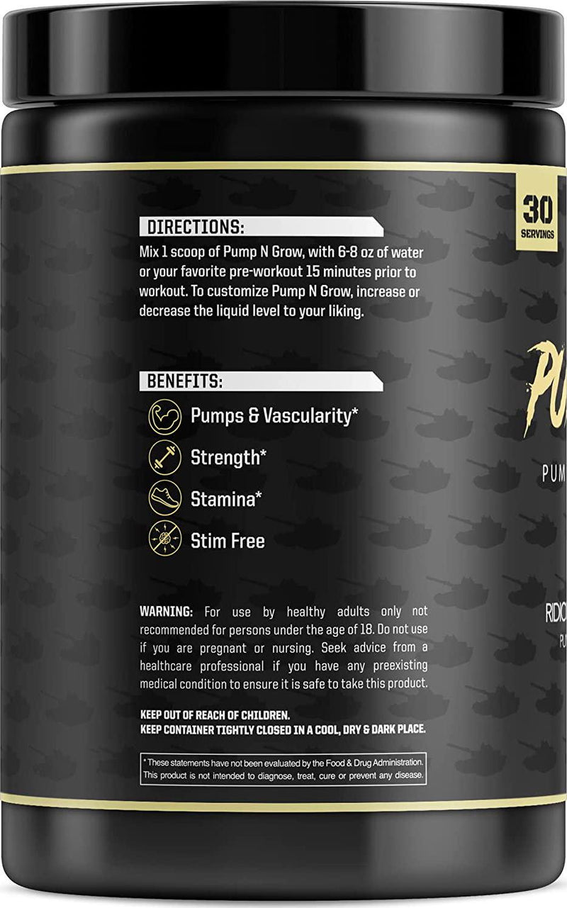 Pump-N-Grow Muscle Pump and Nitric Oxide Boosting Supplement by Anabolic Warfare * - Caffeine Free Pre Workout with L-Citrulline, L-Arginine, Beta-Alanine (Fruit Pump - 30 Servings)