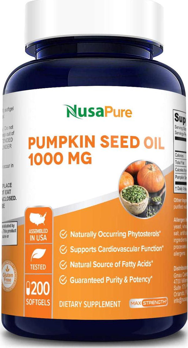 Pumpkin Seed Oil 1000mg 200 Powder Capsules (Non-GMO, Gluten Free and Emulsified Dry) Cold-Pressed - Fatty Acids - Great for Hair Growth, Prostate Health