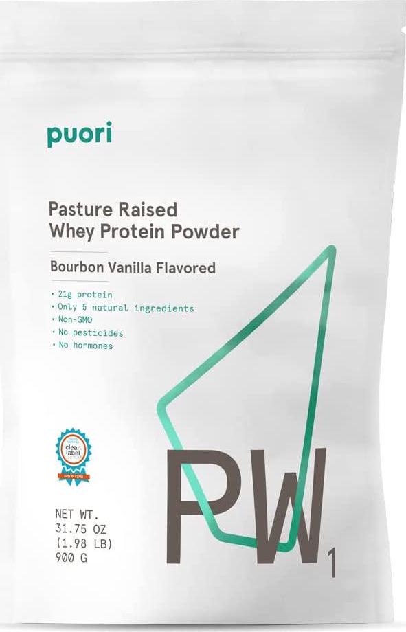 Puori Whey Protein Powder - Bourbon Vanilla - PW1 Pasture Raised Non-GMO - 100% Natural and Pure for Muscle Growth - 21g Protein 1.98lbs