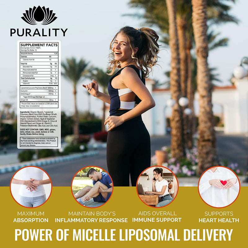 PuraTHRIVE Curcumin Gold Liposomal Curcumin Supplement with DHA and Ginger Oil by PuraTHRIVE. Micelle Liposomal Delivery for Maximum Absorption. Vegan, GMO Free, Made in The USA.