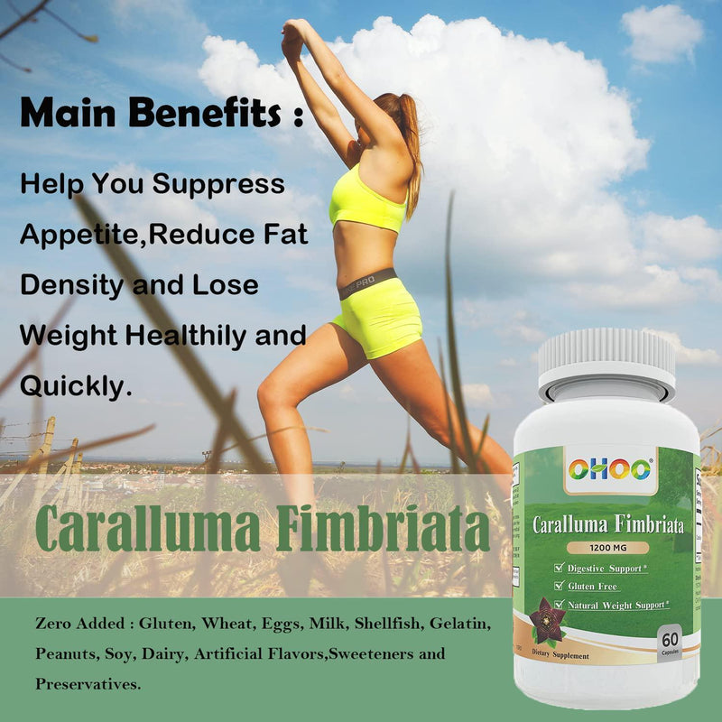Pure Caralluma Fimbriata Extract 1200 mg - Natural Weight Loss Supplement for Men and Women, Maximum Strength, Highly Concentrated, Made in USA, Gluten Free, 60 Vegan Capsules