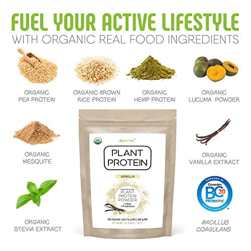 Pure Food: Plant Based Protein Powder with Probiotics | Organic, Clean, All Natural, Vegan, Vegetarian, Whole Superfood Nutritional Supplement with No Additives | Vanilla 2-Pack