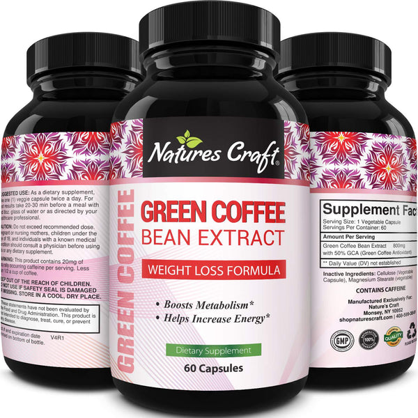 Pure Green Coffee Bean Extract Standardized to 50% Chlorogenic Acid Weight Loss Supplement for Men and Women Burns Both Fat and Sugar High Grade Potent Ingredients