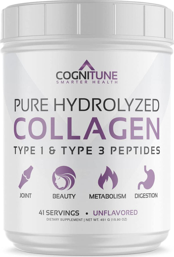 Pure Hydrolyzed Collagen Protein Powder - Type 1 and 3 Peptides Unflavored - Premium Grass Fed, Keto Diet and Paleo Friendly Nutrition, Non-GMO, Gluten Free - Supports Hair, Skin and Anti-Aging – 15.9 oz