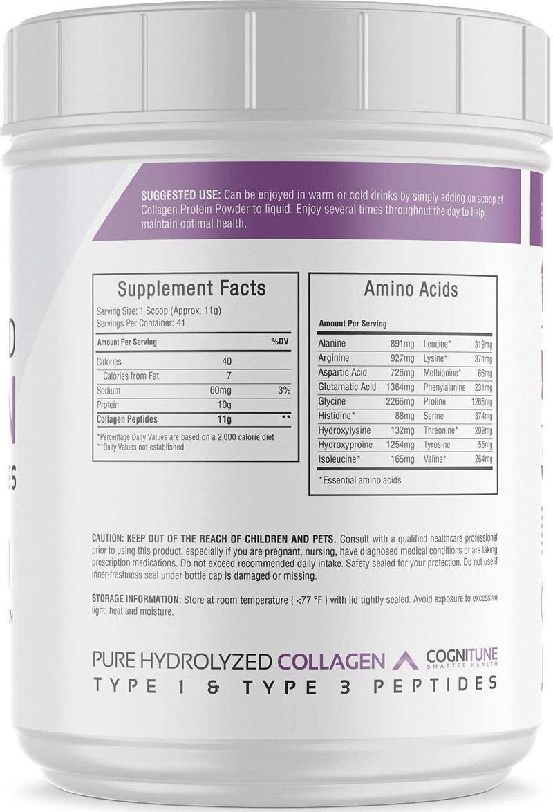 Pure Hydrolyzed Collagen Protein Powder - Type 1 and 3 Peptides Unflavored - Premium Grass Fed, Keto Diet and Paleo Friendly Nutrition, Non-GMO, Gluten Free - Supports Hair, Skin and Anti-Aging – 15.9 oz