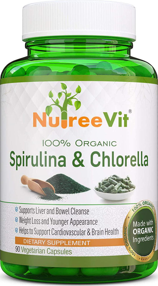 Pure Organic Spirulina and Chlorella Extract Veggie Capsules (500mg) (200-Bottle)