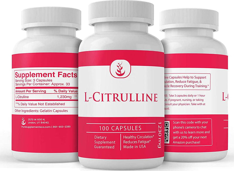 Pure Original Ingredients L-Citrulline, (100 Capsules) Always Pure, No Additives Or Fillers, Lab Verified