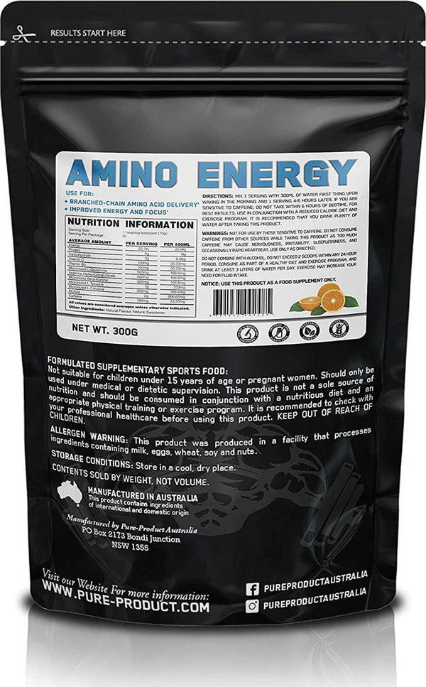 Pure Product Australia Amino Energy Powder - Orange, 300 grams