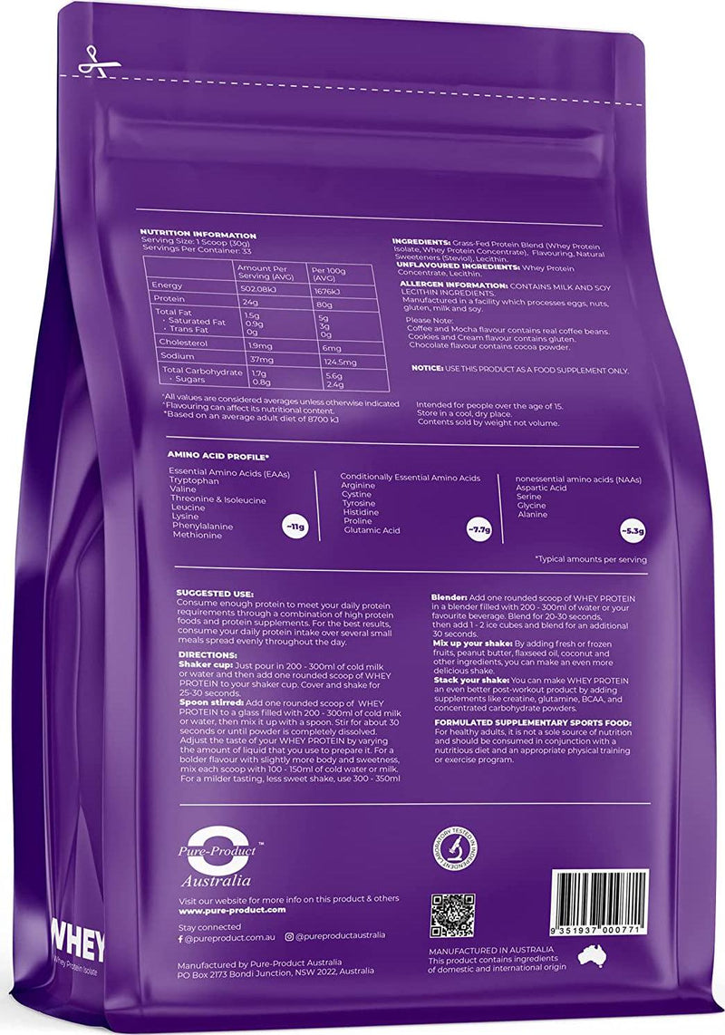 Pure Product Australia Whey Protein Isolate and Concentrate Powder, Vanilla 1 kilograms