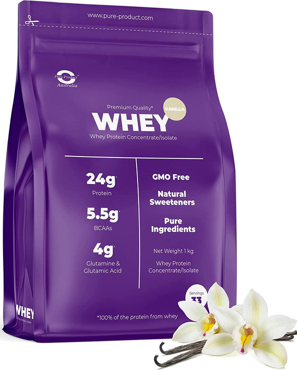 Pure Product Australia Whey Protein Isolate and Concentrate Powder, Vanilla 1 kilograms