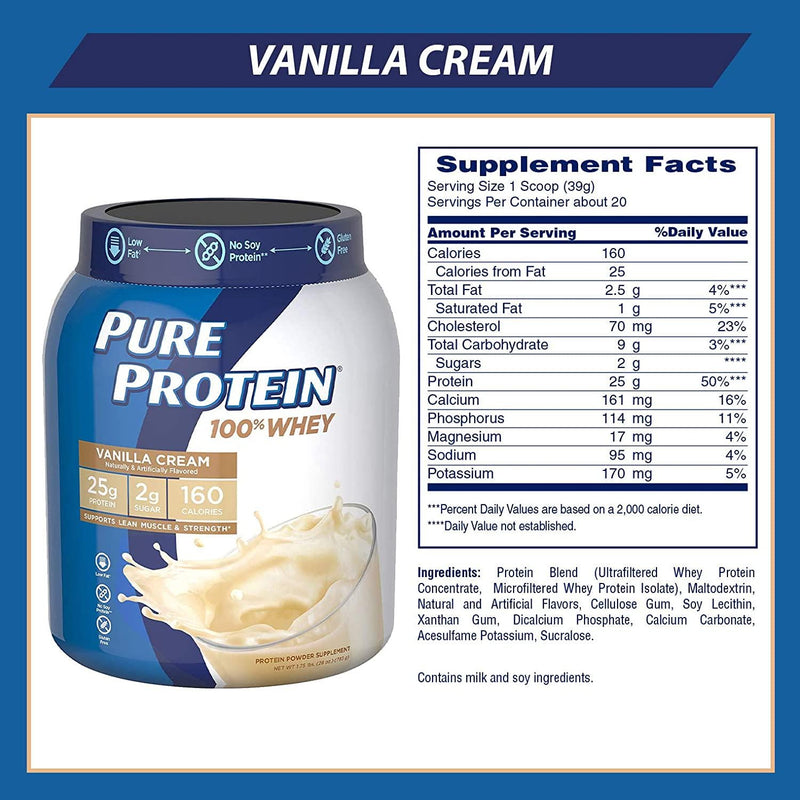 Pure Protein 100% Whey Powder - Vanilla Cream, 33.6 ounce