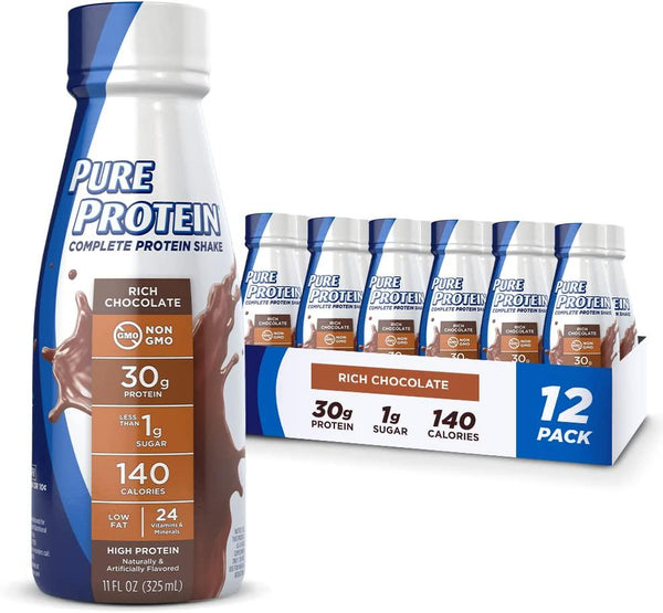 Pure Protein Chocolate Protein Shake, 30g Complete Protein, Ready to Drink and Keto-Friendly, Vitamins A, C, D, and E Plus Zinc to Support Immune Health, 11oz Bottles, (Pack of 12)