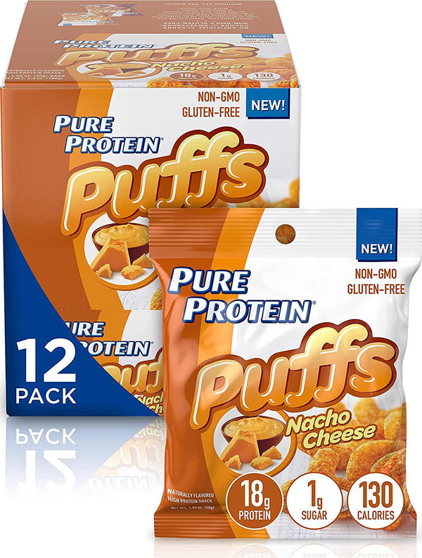 Pure Protein Puffs, Nacho Cheese, High Protein Snack,18G Protein, 1.05oz, 12 Count