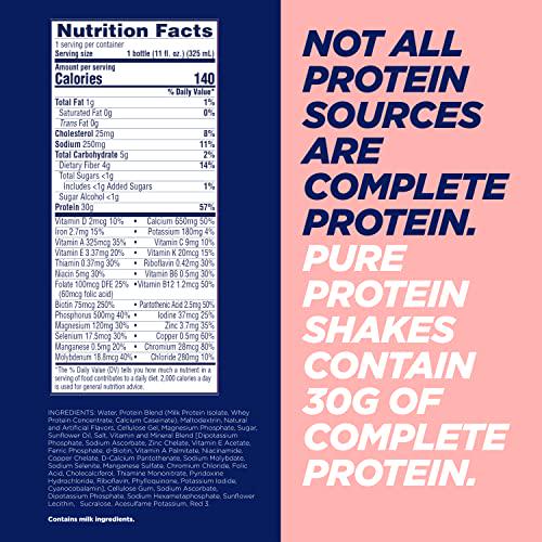 Pure Protein Strawberry Protein Shake, 30g Complete Protein, Ready to Drink and Keto-Friendly, Vitamins A, C, D, and E Plus Zinc to Support Immune Health, 11oz Bottles, (Pack of 12)