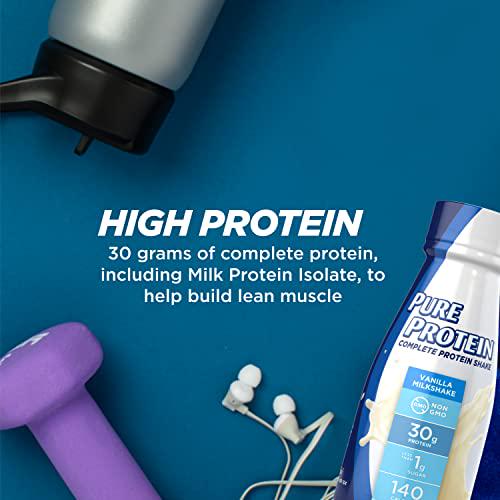 Pure Protein Vanilla Protein Shake, 30g Complete Protein, Ready to Drink and Keto-Friendly, Vitamins A, C, D, and E Plus Zinc to Support Immune Health, 11oz Bottles, (Pack of 12)