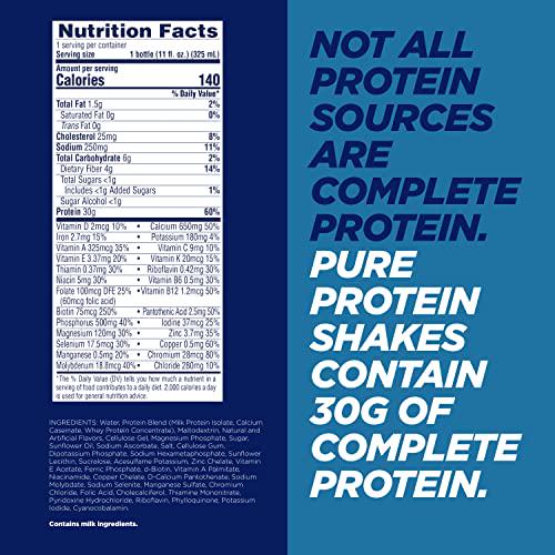 Pure Protein Vanilla Protein Shake, 30g Complete Protein, Ready to Drink and Keto-Friendly, Vitamins A, C, D, and E Plus Zinc to Support Immune Health, 11oz Bottles, (Pack of 12)