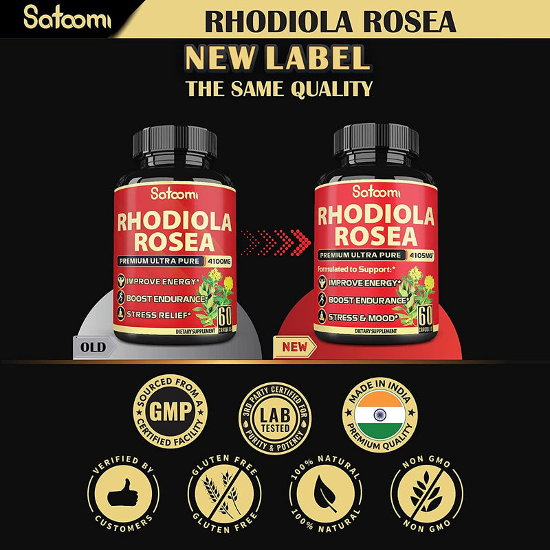 Pure Rhodiola Rosea Capsules - Blend 6 High Concentrated Herbs Equivalent 4105 mg - Support Stress, Energy and Endurance - 60 Vegan Capsules 2-Month Supply