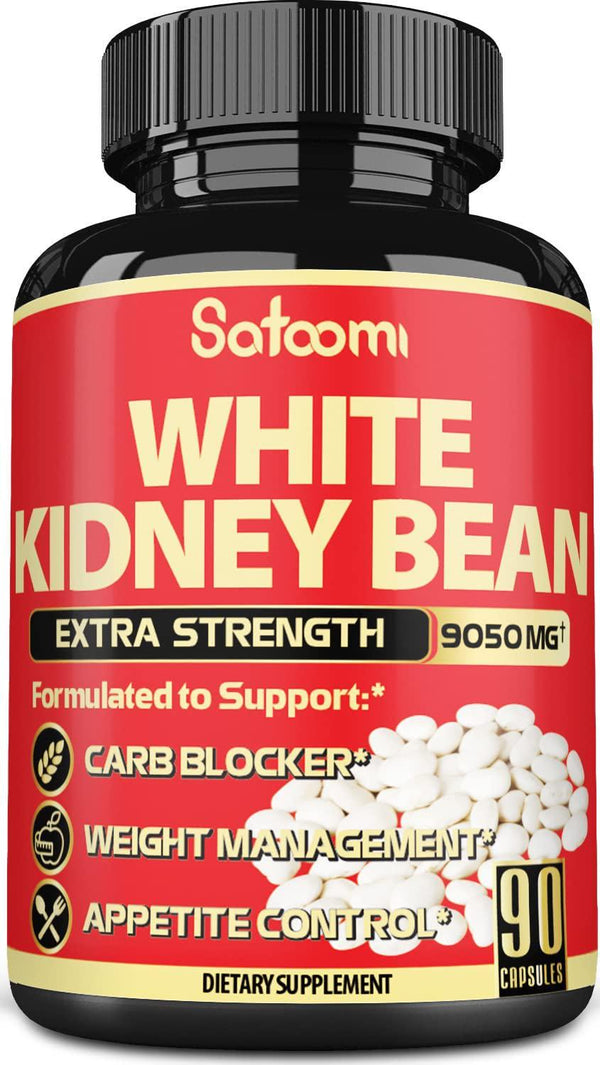Pure White Kidney Bean Extract Carb Blocker Capsules - 6 Herbal Ingredients 9050 mg Equivalent - 90 Vegan Capsules for 3 Months