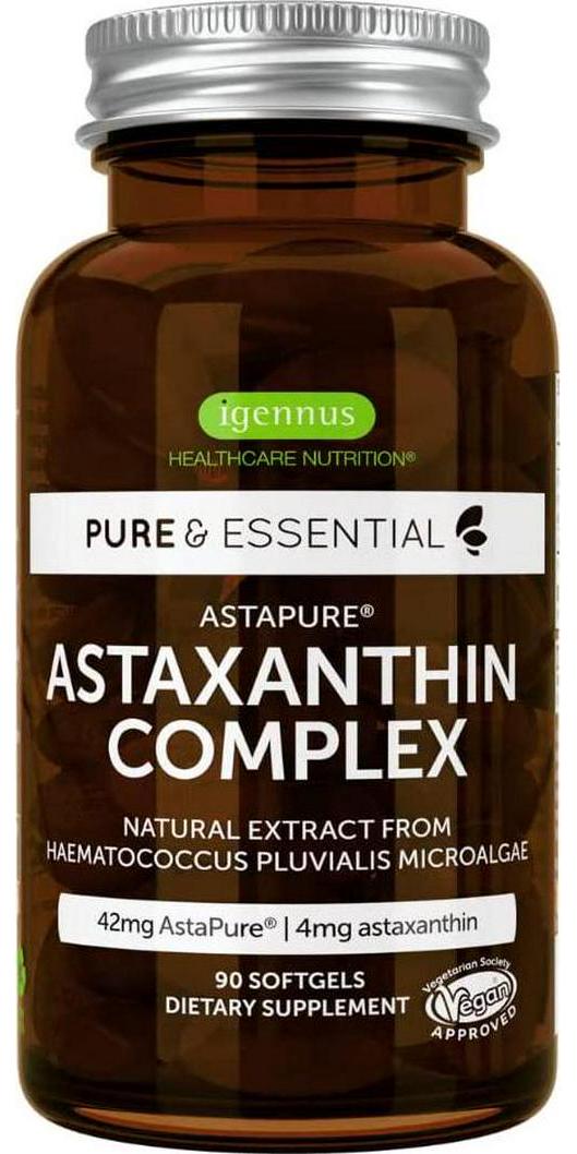 Pure and Essential Astaxanthin Complex, 42 mg Astapure Providing 4 mg H. Pluvialis Astaxanthin, 90 Vegan Softgels