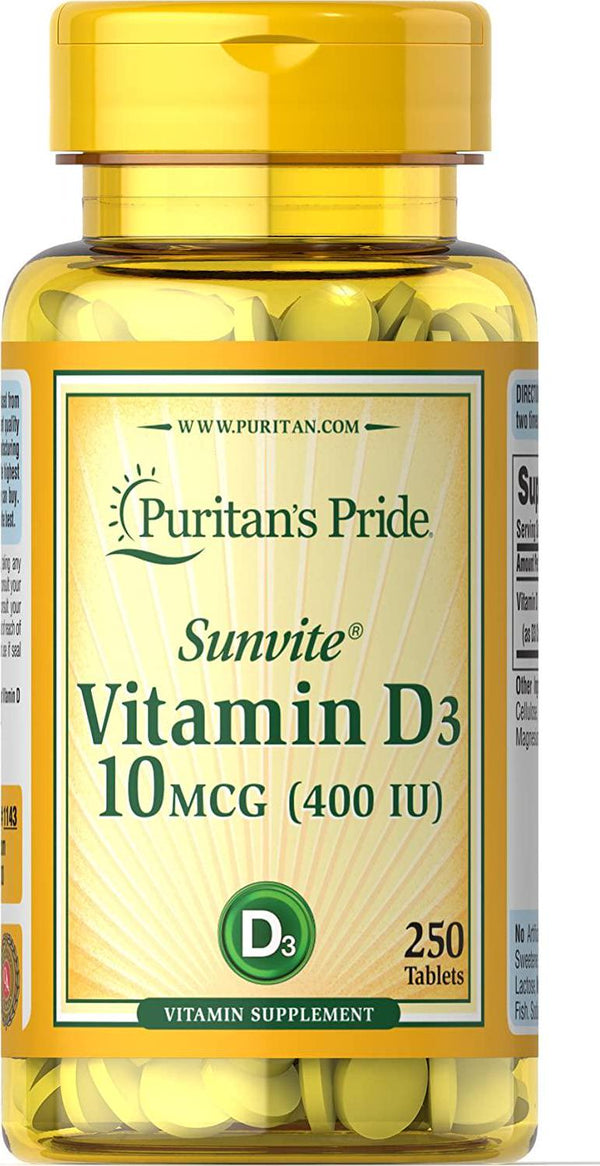Puritan&#039;s Pride Vitamin D3 10 mcg (400 IU)-250 Tablets