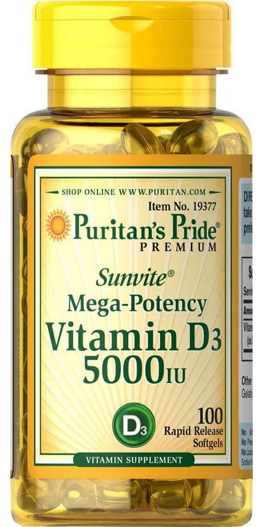 Puritan&#039;s Pride 2 Pack of Vitamin D3 5000 IU Puritan&#039;s Pride Vitamin D3 5000 IU-100 Softgels