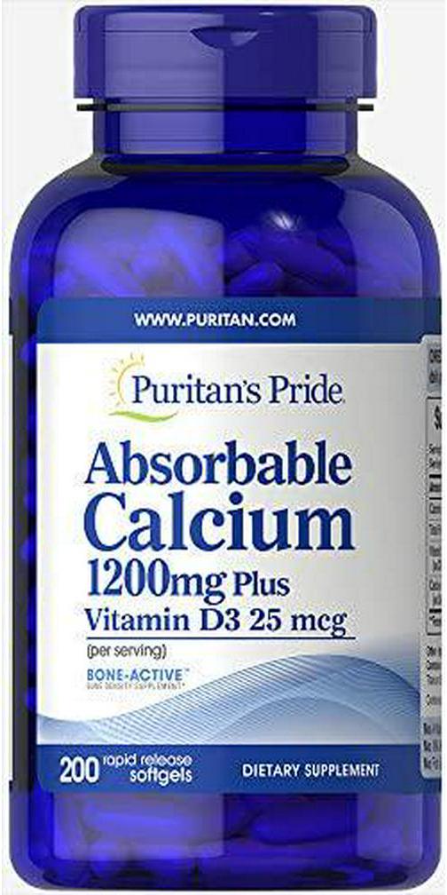 Puritan&#039;s Pride Absorbable Calcium with Vitamin D 1000iu Softgels, 1200 mg, 200 Count