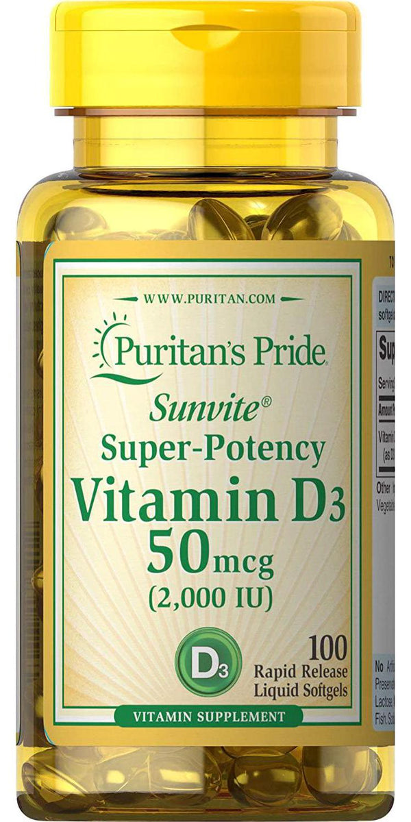 Puritan&#039;s Pride Vitamin D3 50 mcg (2000 IU)-100 Softgels