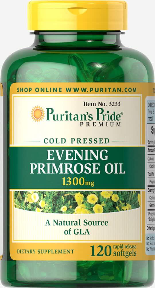 Puritans Pride Evening Primrose Oil 1300 mg with Gla Softgels, 120 Count