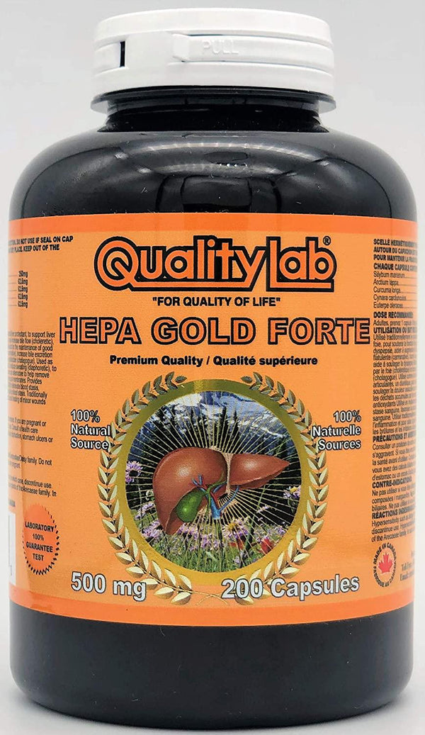 QualityLab Hepa Gold Forte Milk Thistle Liver Support Blend 500 mg 200 Capsules (Made in Canada)