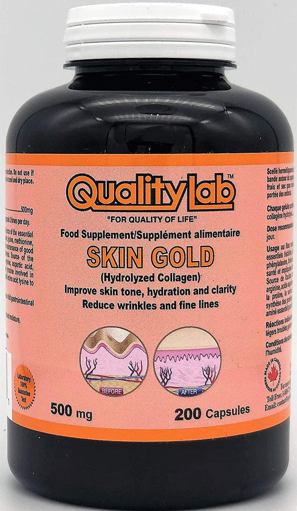 Qualitylab Skin Gold Collagen 500 mg 200 Capsules (Made in Canada)