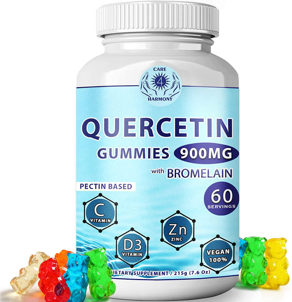 Quercetin Gummies - Quercetin with Bromelain Vitamin C + Zinc Vitamin D3 – Chewable Quercetin 900mg Supplements - Quercetin for Kids and Adults (1)
