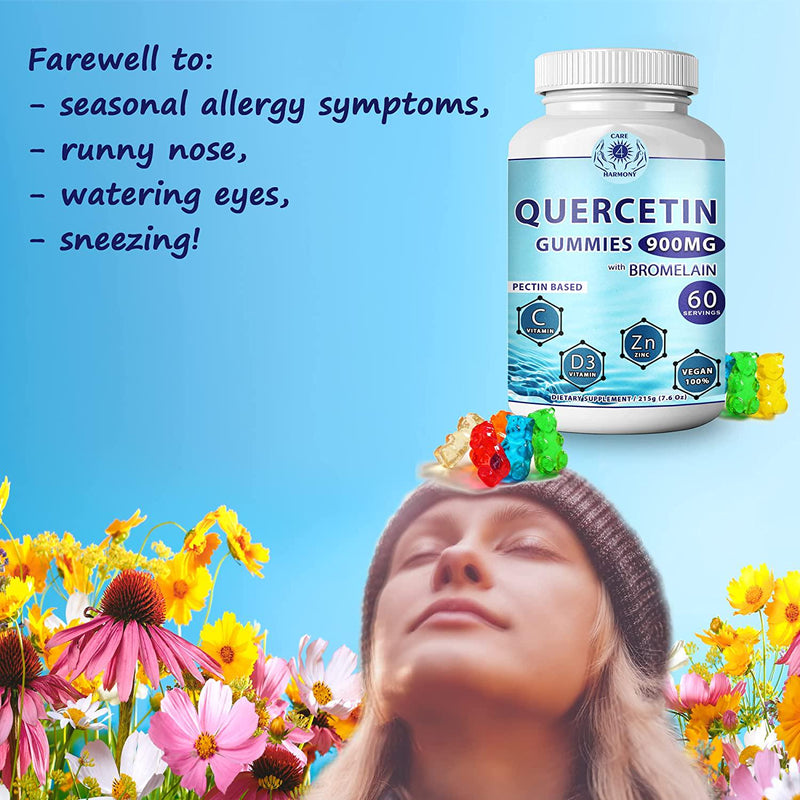Quercetin Gummies - Quercetin with Bromelain Vitamin C + Zinc Vitamin D3 – Chewable Quercetin 900mg Supplements - Quercetin for Kids and Adults (1)