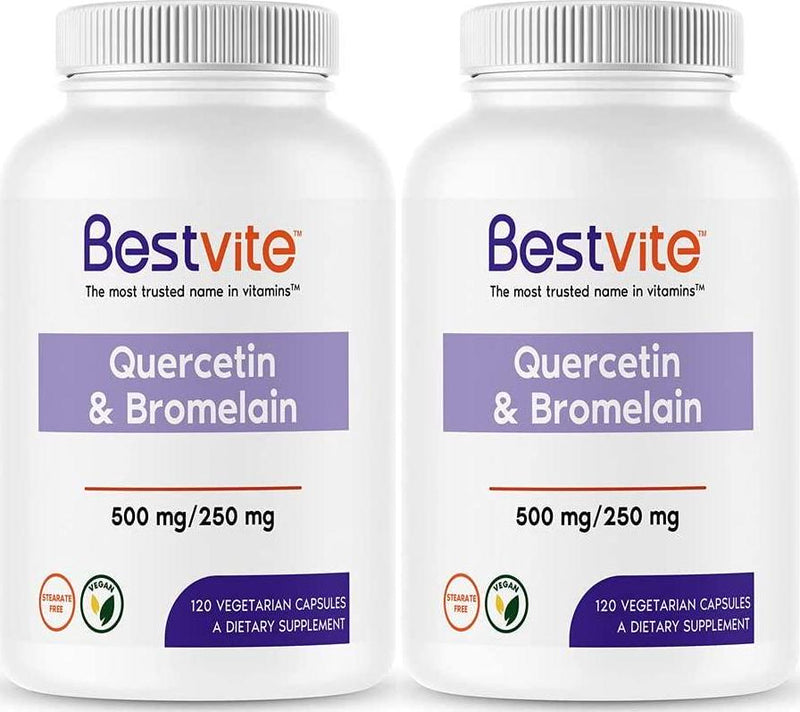 Quercetin with Bromelain 500mg/250mg (240 Vegetarian Capsules) (120 x 2) with Citrus Bioflavanoids - No Stearates - Vegan - Non GMO - Gluten Free